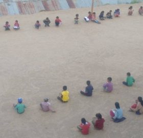 खुल्ला चौरमा परीक्षा दिँदै भगवतीका विद्यार्थी